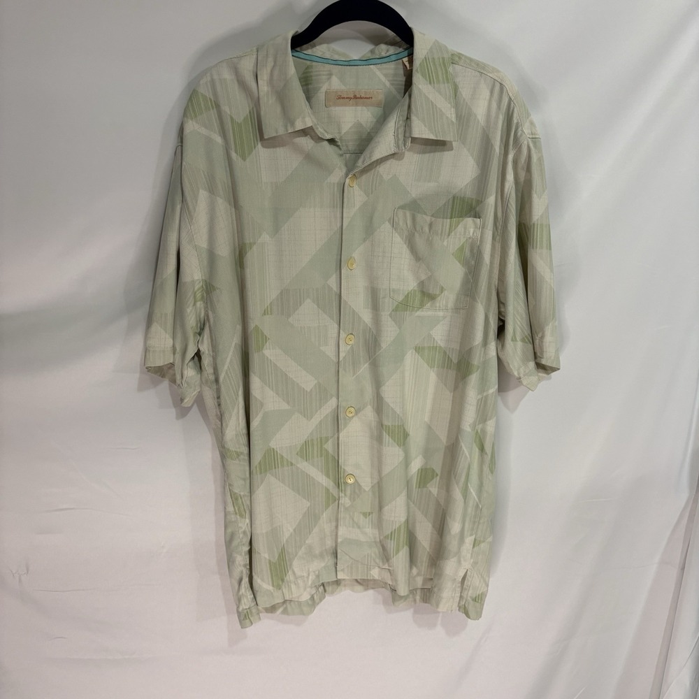 Tommy Bahama Mens Large 100% Silk Geometric Abstract Short Sleeve Camp Shirt